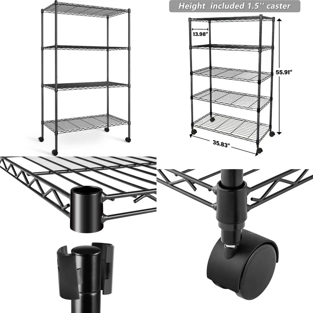 

Сверхмощный 4-х уровневый стеллаж 35,83x13,98x55,91, емкость 1000 фунтов, черный, прочное решение для хранения