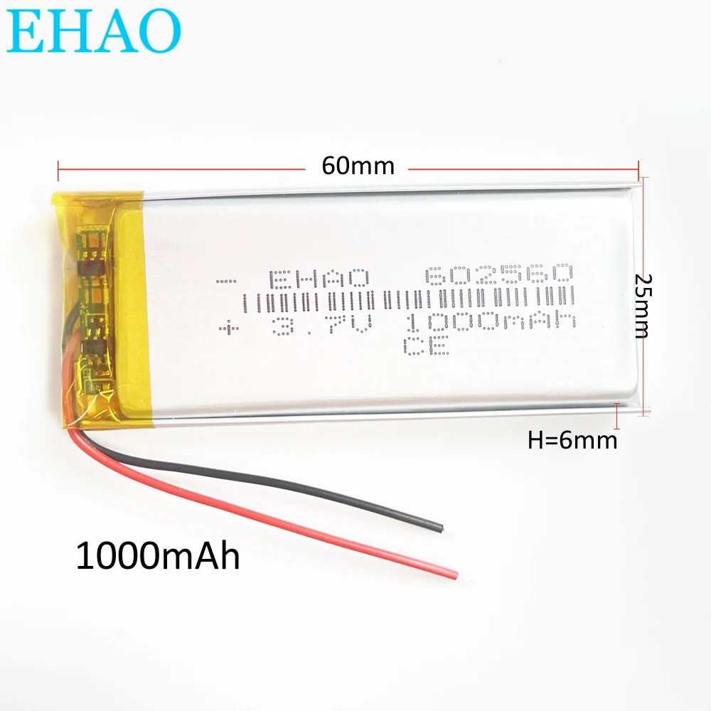 3.7V 1000mAh litowo-polimerowa LiPo akumulator 602560 do masażera do głośnik Bluetooth do telefonu mobilnego z padem DVD Mp3