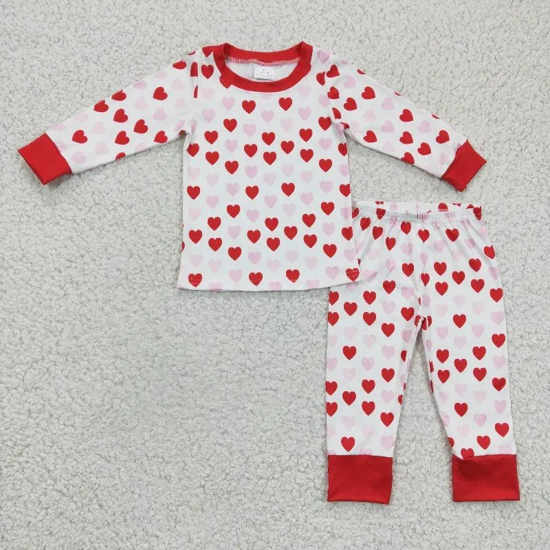 New stock New Valentine's Day Boys Pajamas Set Wholesale Boutique Love Pattern Milk silk Boys Sleepwear Clothing