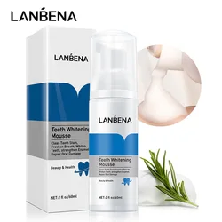 Lanbena-Mousse Clareador Dental, Removendo Placa Amarela e Manchas de Fumaça, Creme Dental Oral, Limpeza e Hálito Fresco, 60ml