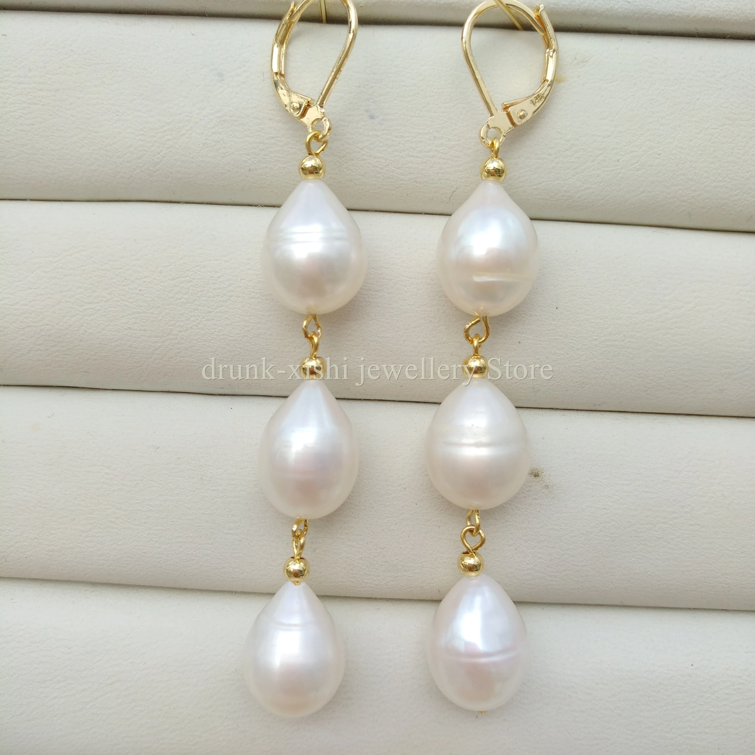 OL Classic AAA 9x12mm South Sea White Perfect Long Leverback Pearl Earrings Hook Fine Lady Gift Free Shipping