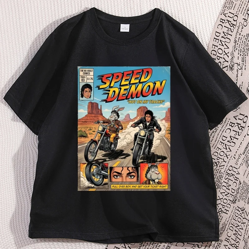 Lustiges Michael Jackson Comic T-Shirt, Grafik-T-Shirt aus Baumwolle, Kurzarm, Rundhals, Bedruckte T-Shirts, Unisex, Lockere Streetwear-Kleidung – Detail 5