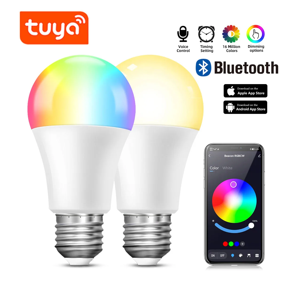 E27 10W Tuya APP Bluetooth Smart RGB LED Bulbs Music Sync Dimmable Colourful RGB+CCT LED Lamp For Bedroom Party Decor Lighting