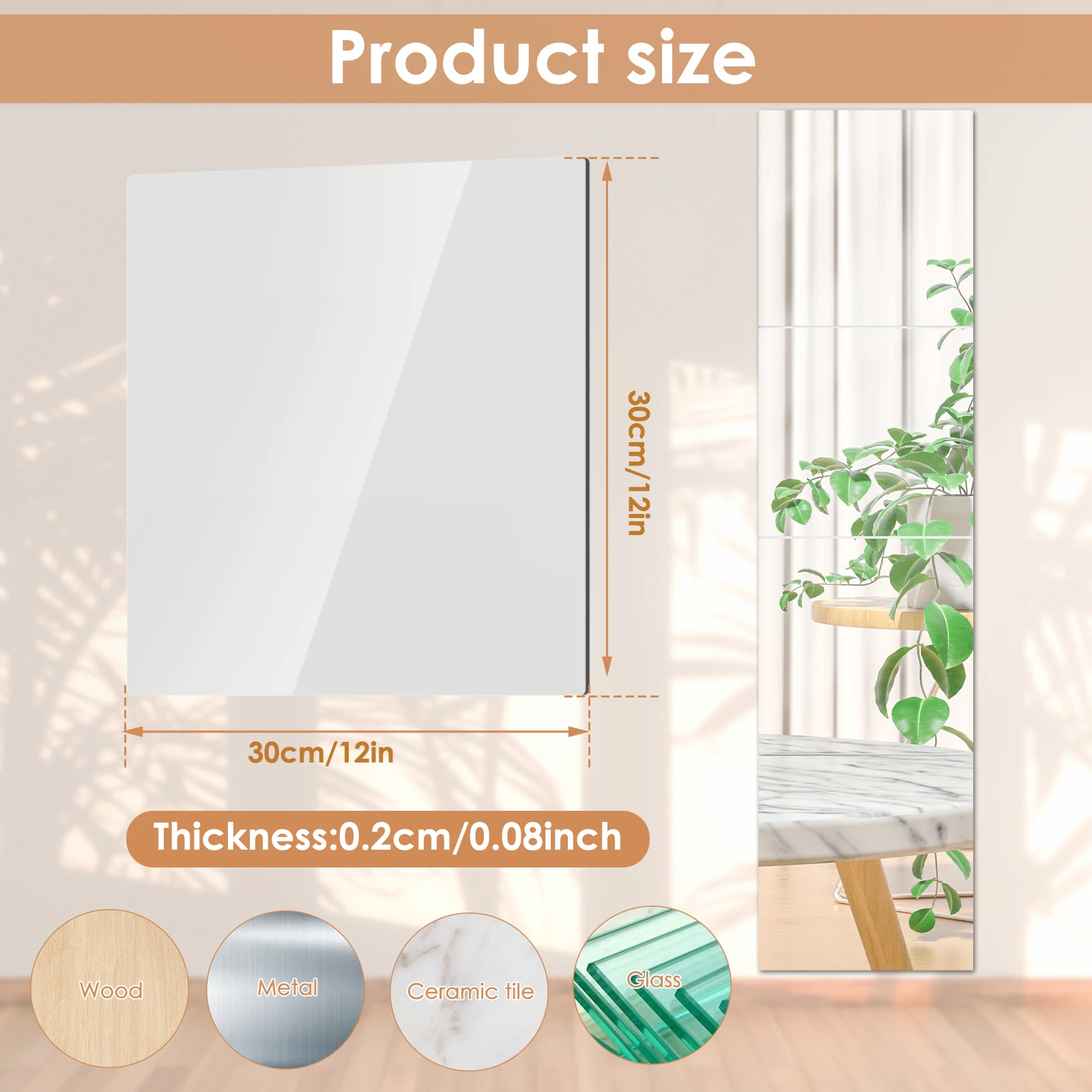 4pcs Self Adhesive Mirror Wall Sticker Acrylic Mirrors Set Soft Acrylic Material Bathroom Home Room Decor Full Body Mirror