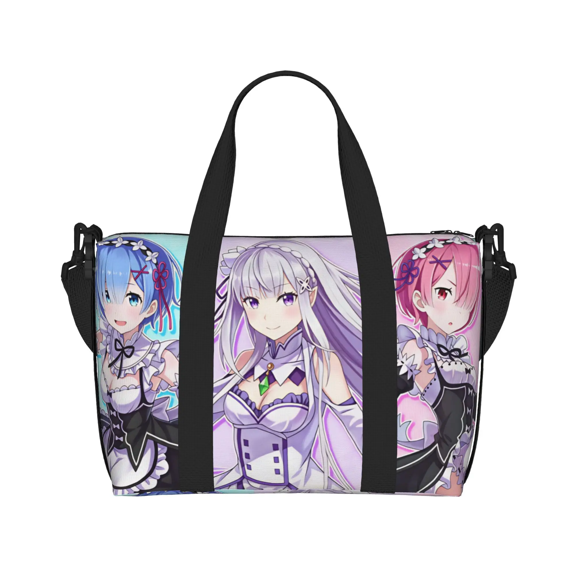 Custom Rem Emilia R-Re:ZERO Anime Tote Bag Women Large Capacity Starting Life in Anothers Worlds Beach Gym Shoulder Travel Bag