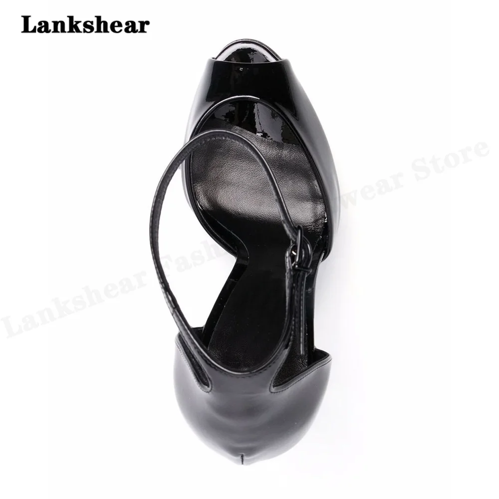 Black Patent Leather Super High Heels Girls Shoes Women Sexy Show Sandals 15-17 Cm High Heels Sexy Platform Sandals Pumps