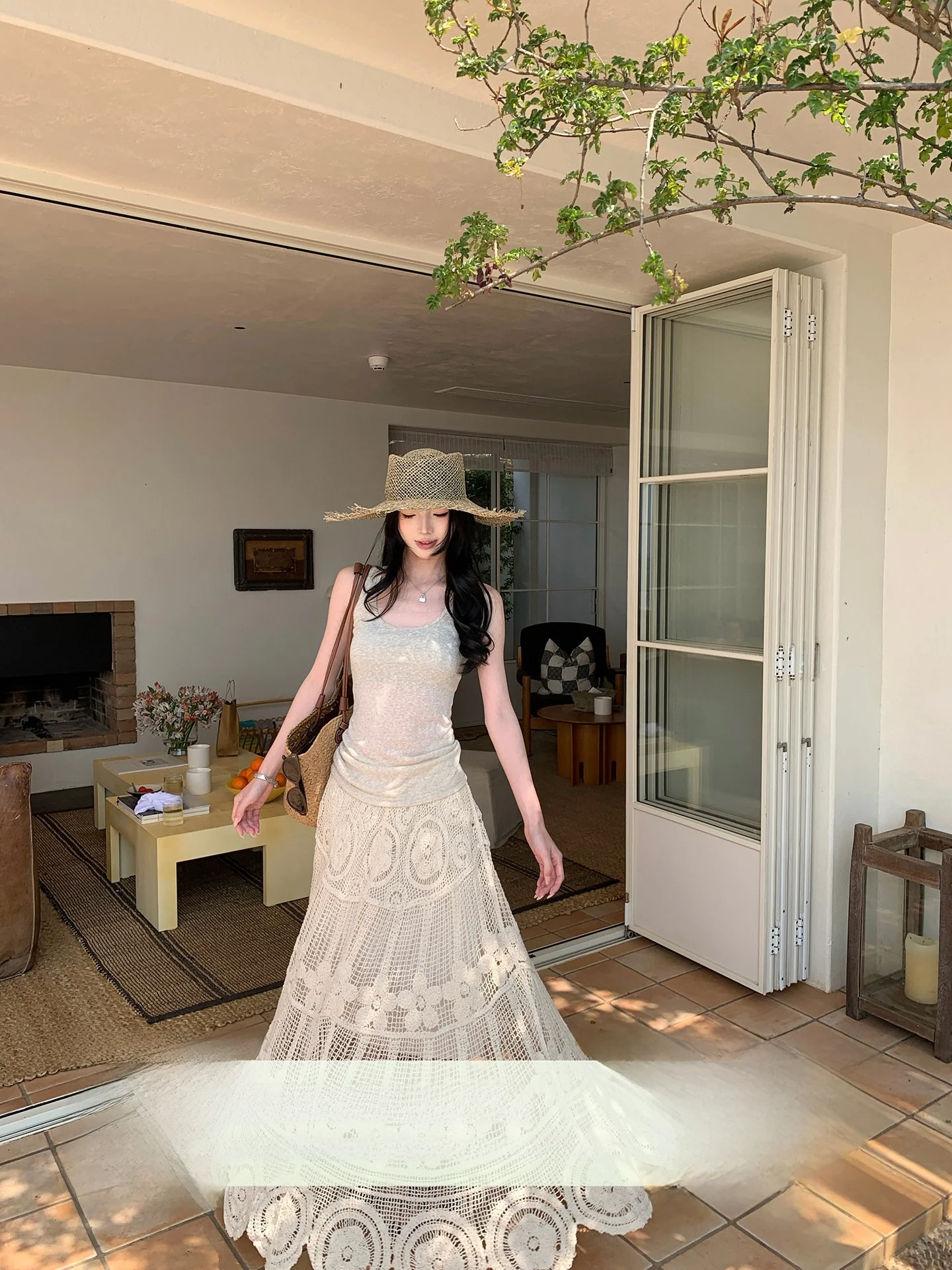 

Юбка Yoklass в винтажном стиле с ажурным цветочным узором, женская летняя длинная юбка для отпуска, в островном стиле, с высокой талией, А-силуэт