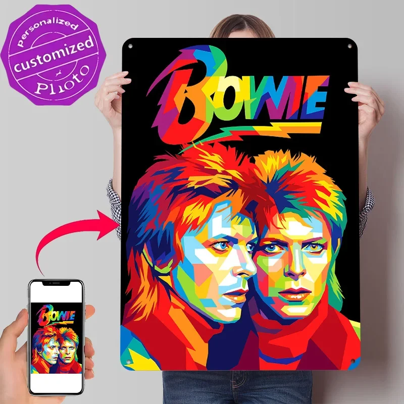 David Bowie Pop Art Portrait Personalized 3D Textured Metal Poster Wall Art Tinplate Sign for Decoration Home Decor Items House