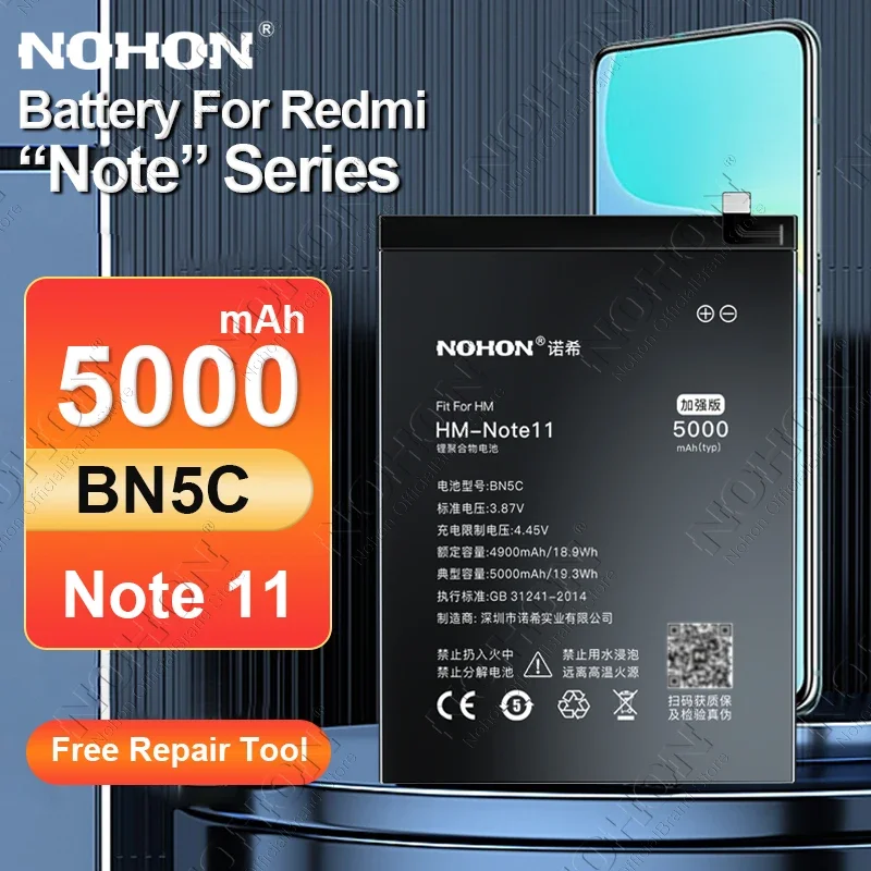 

NOHON BN5C Battery for Redmi Note 11 10 9 8 Pro 7 5 4 4X BM57 BN46 BN62 BN4A BN5A BM5A BM4W BM4S Bateria for Redmi 10X