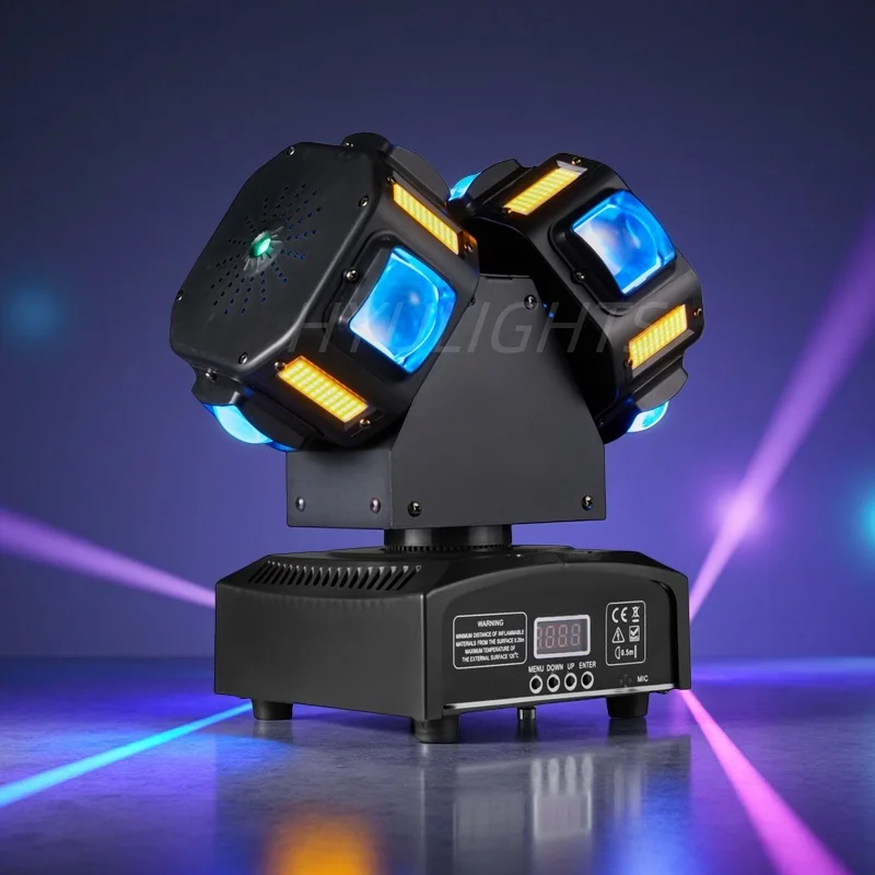 3in1 LED モバイルヘッド 8x12W RGBW デュアルヘッド LED ビーム & ストロボ & レーザー 8x5W ブライトゴールドレッド & グリーンレーザースター DJ ライトエフェクト