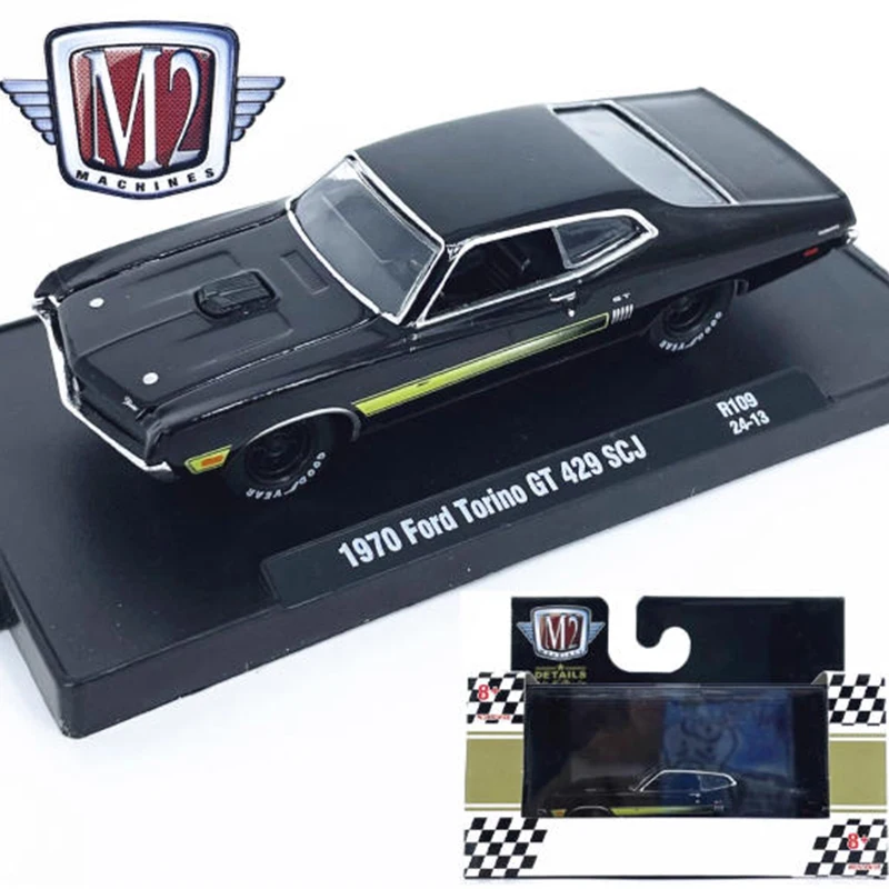 

M2 1:64 Ford Torino GT 429 SCJ модель автомобиля из сплава, статическая коллекция, украшенные праздничными подарками, игрушки
