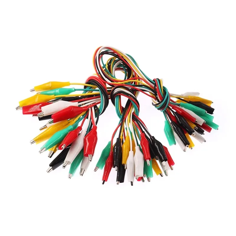 10 Bundles/lot 50cm Colored Test Wire with Two Alligator Clips 10pcs a Bundle Red Black White Yellow and Green Colors