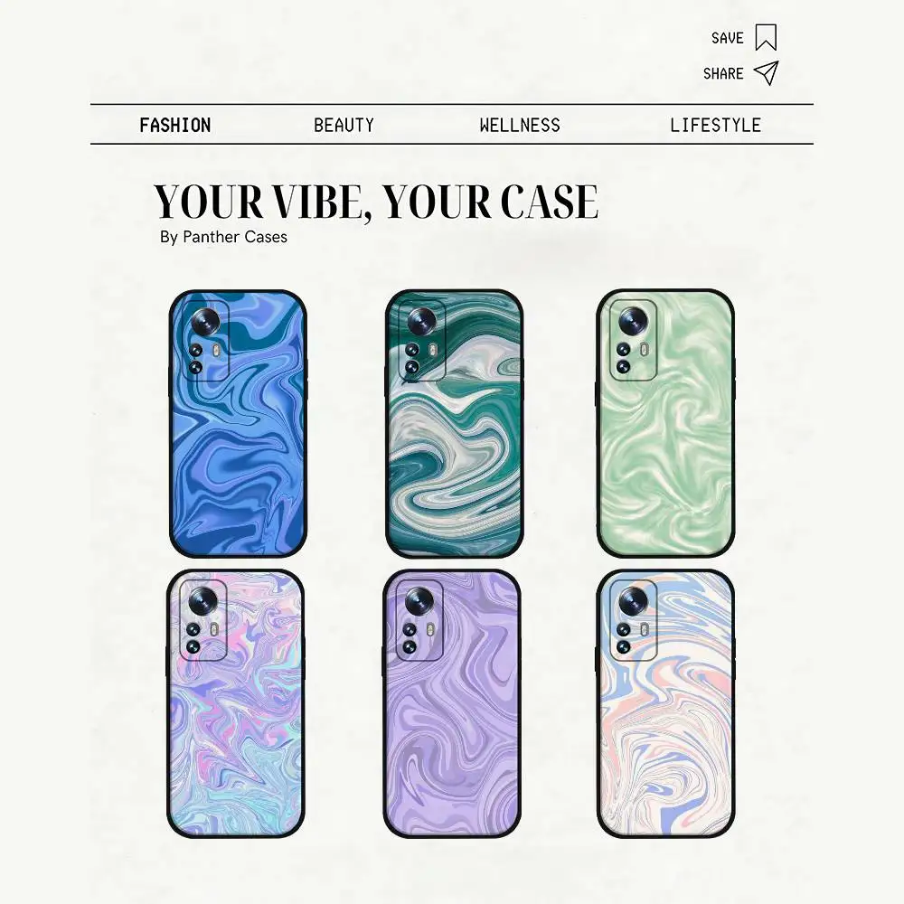 حافظة هاتف دوامة سائلة ملونة لهاتف Xiaomi 11 12 Redmi Note 11 5G 8T 9A 9 10T Note 8 9 12SUltra مقاومة للصدمات، نحيفة، سوداء، حافظة #1