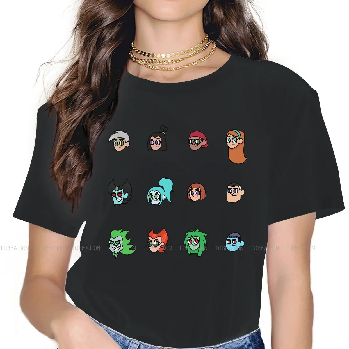 Danny Phantom  Cartoon Girls T Shirt Characters Female Tops Harajuku Funny Tees Ladies 4XL Cotton Tshirt