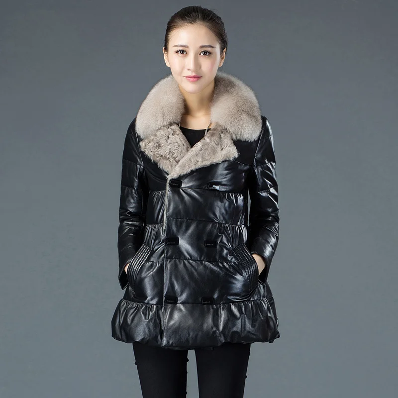 

2023 New 100% Real Sheepskin Coat Female Mink Fur Collar Down Jacket Winter Jacket Women Genuine Leather Jackets 4xl M