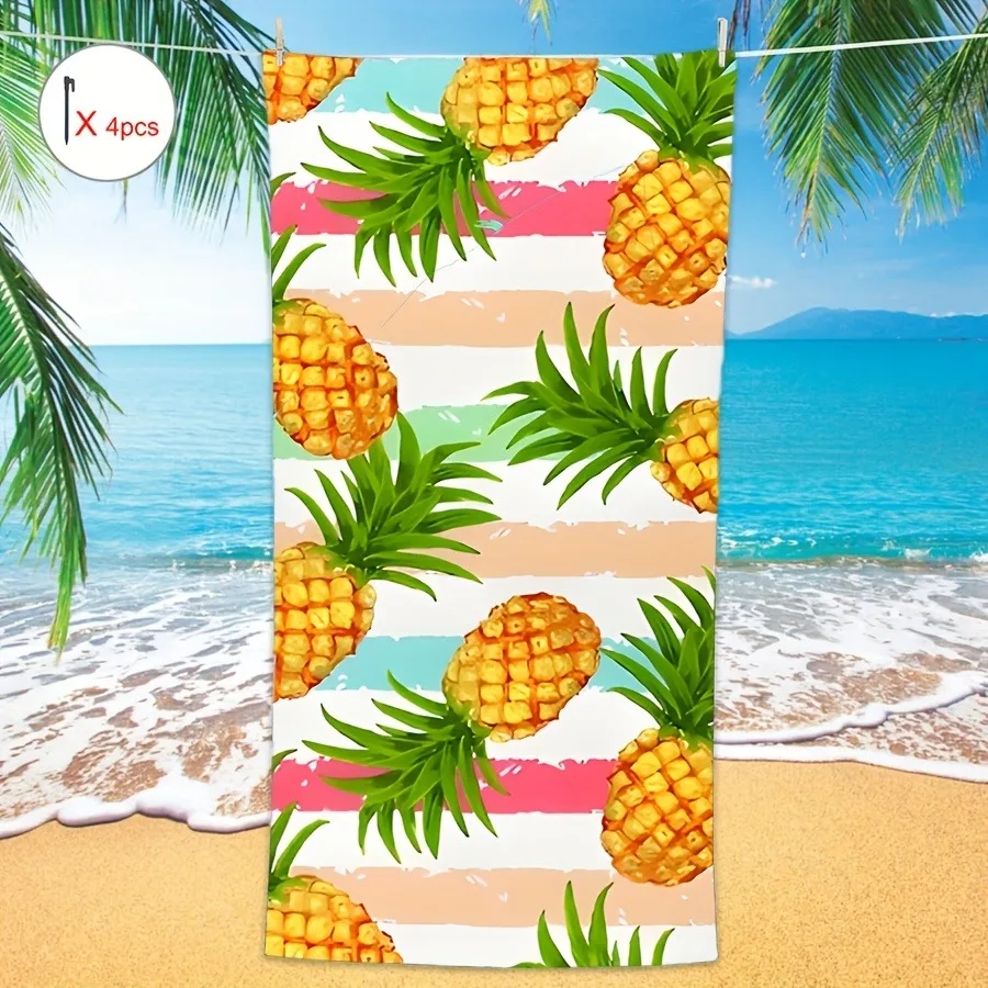 Pineapple-Printed Beach Towel: Tropical Vibes for Your Next Getaway! Suitable for towels, bath towels, beach towels