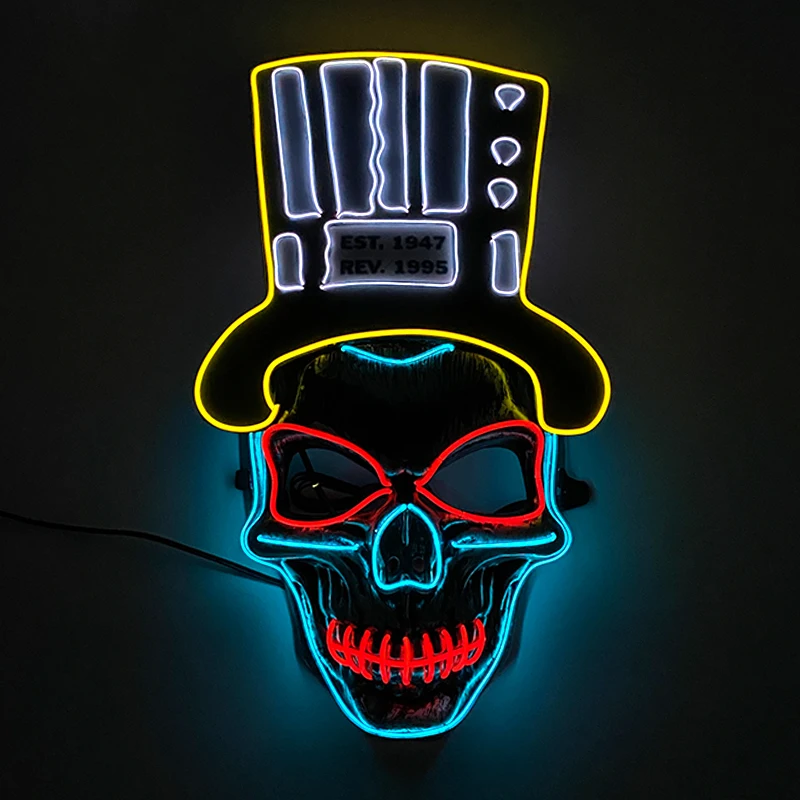 Halloween incandescente maschera spaventosa LED Neon Skull Mask con cappello Light Up Horror ghost house Mask mago teschio terrore carnevale puntelli