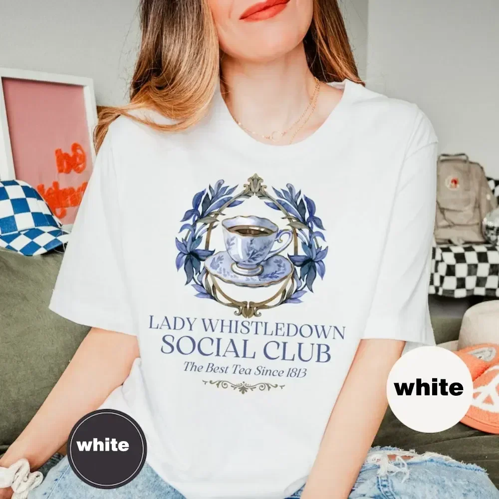 Funny Pink Women Cotton T-shirt Sprinkled Tea Lady Whiston Shirt Social Short Sleeve Tops Whistledown Retro Shirt TV Show TShirt