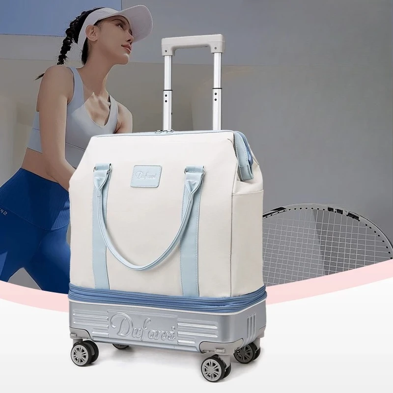 Foldable Wheeled Duffel Bag, Lightweight Spinner Travel Tote,Large Capacity Telescopic Handle Luggage,Multi Purpose Rolling Pack view 3
