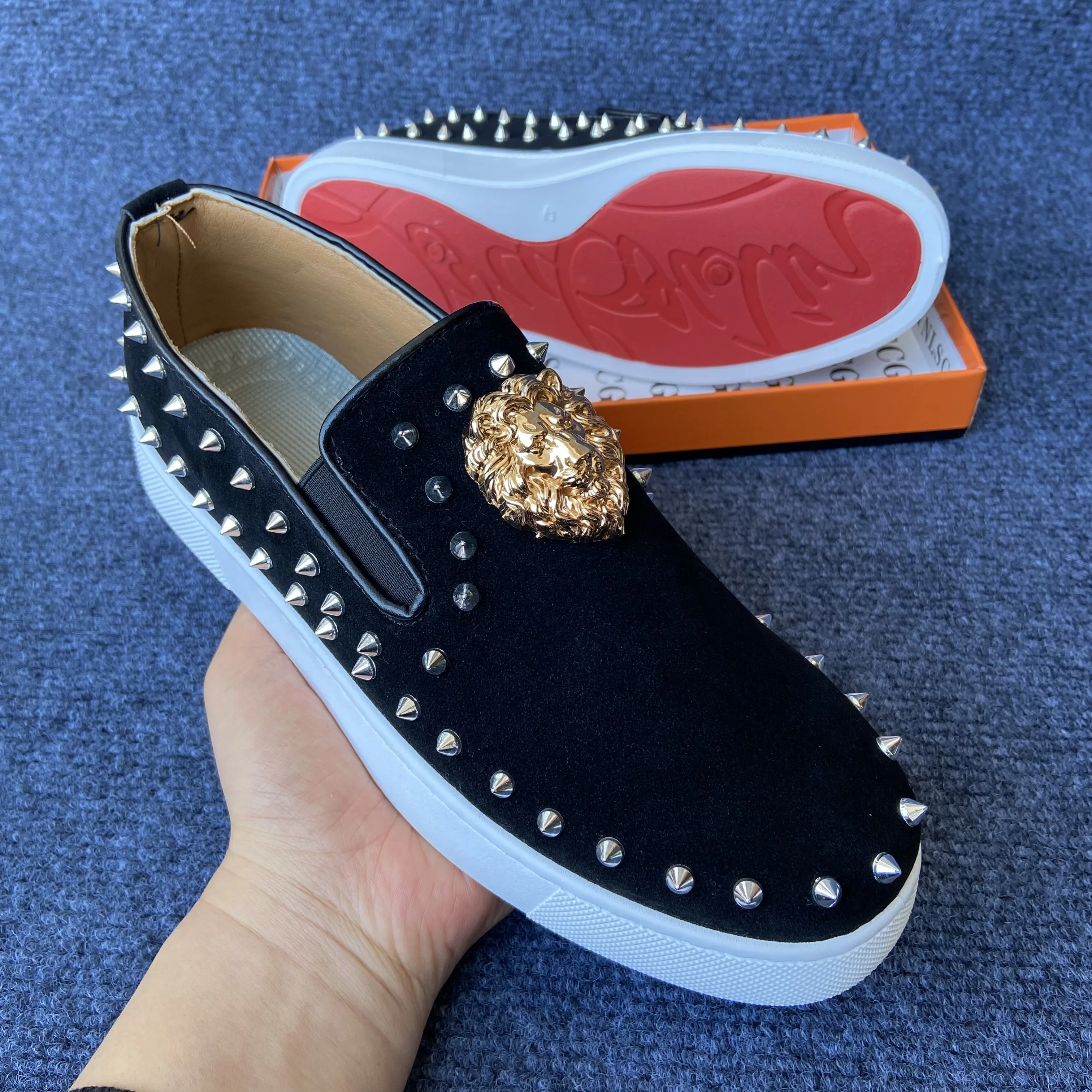 

Заклепки, замшевые мужские туфли, роскошные лоферы, черные дизайнерские туфли, брендовые повседневные кроссовки для мужчин, мокасины для скейтборда