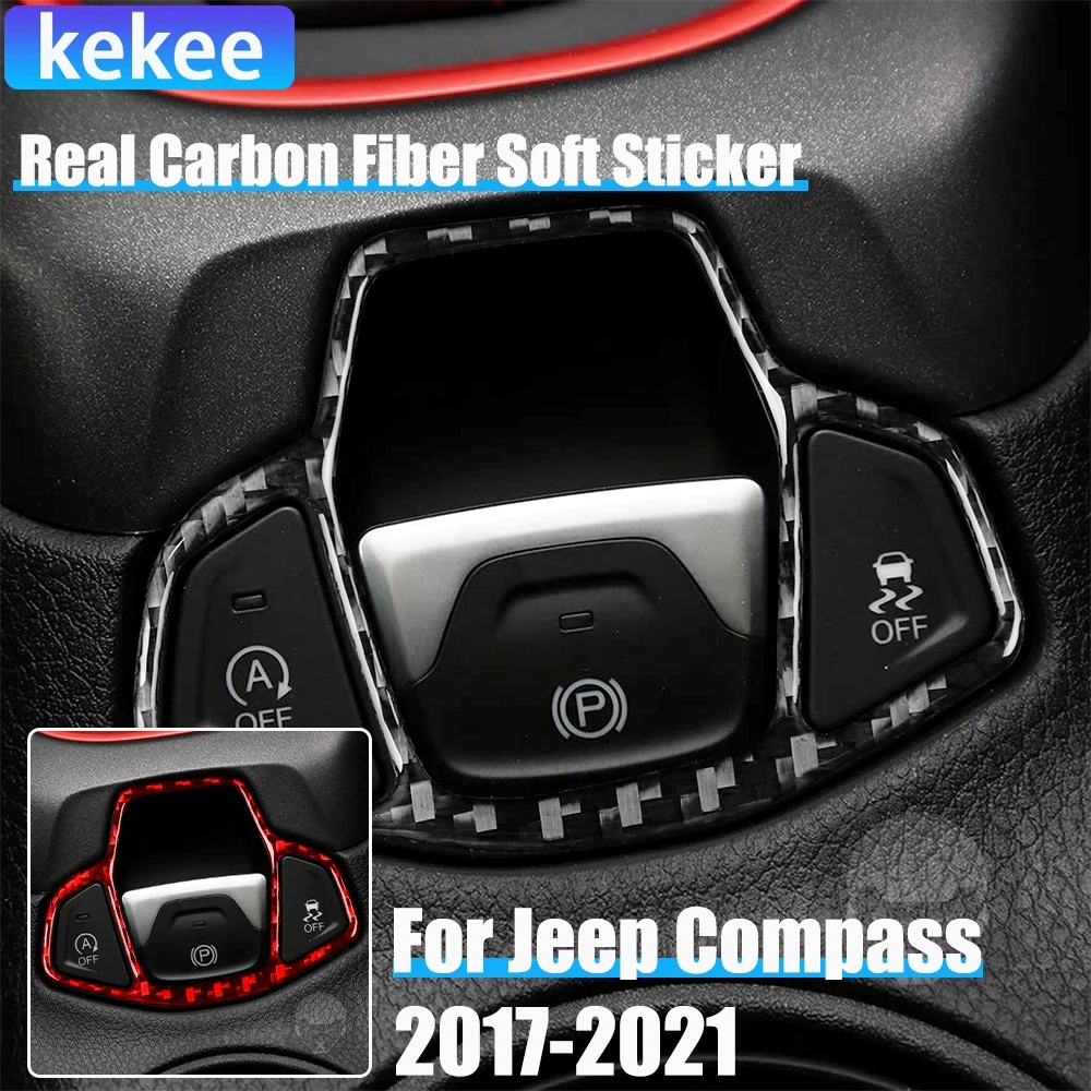 

Real Carbon Fiber Car Accessories Electronic Brake Decorative Trim Cover Soft Sticker For Jeep Compass 2017 2018 2019 2020 2021