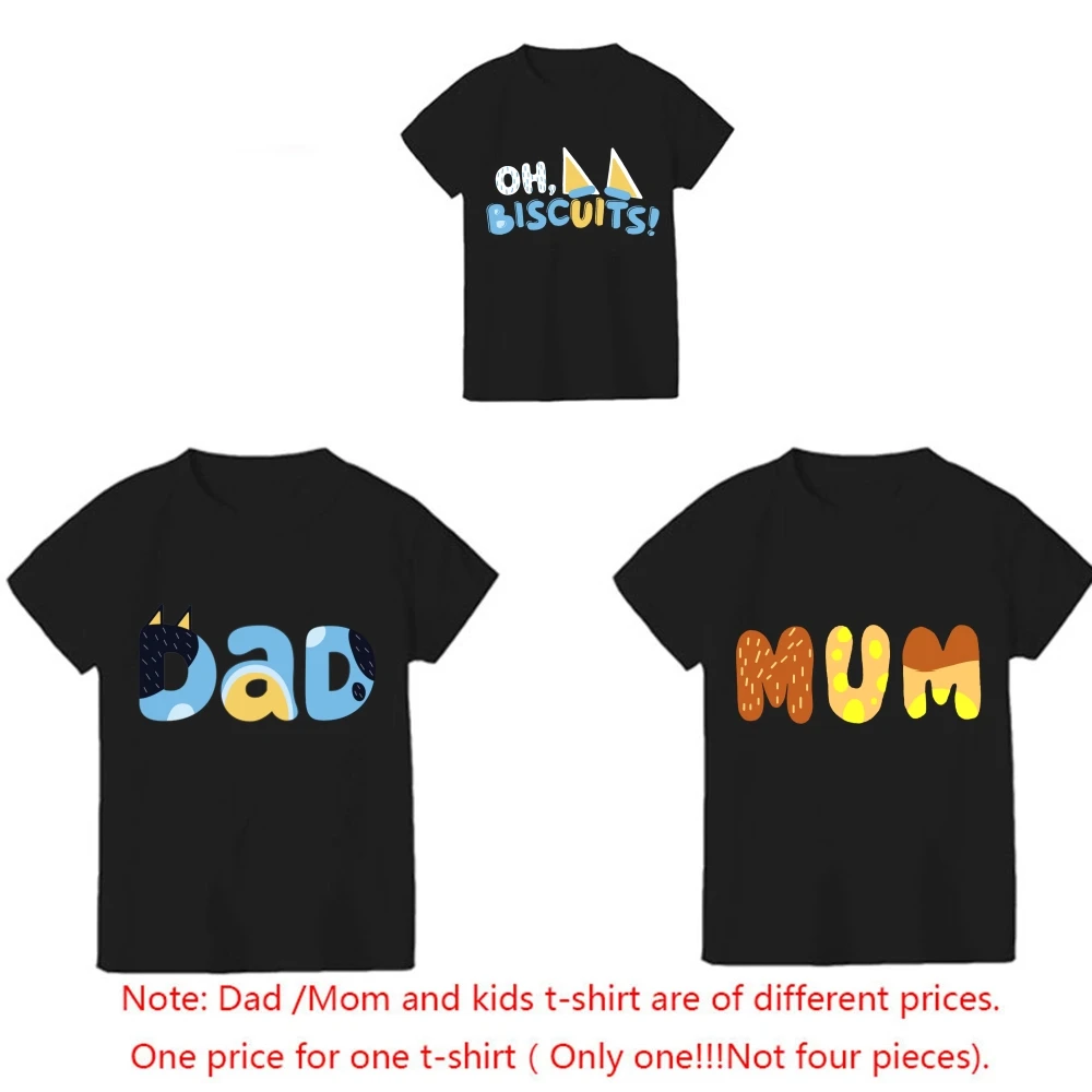 Mum Dad and MINI Little Cartoon print t-shirt Family Matching Clothes Father and Son Kid Clothes daddy Baby T Shirt Short Sleeve