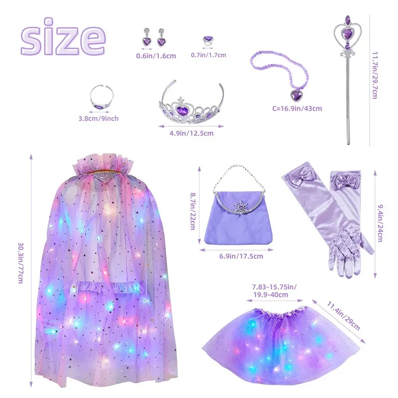 Pink LED Ice and Snow  Girl Sleeping Beauty Cosplay Costume Summer Cloak Skirt Accessories 2-10Y  Elegant Gown