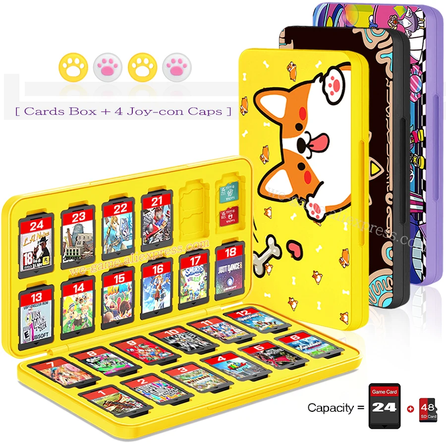 Nintend Switch 24 Game Cards 48 SD Card Storage Case Magnetic Hard Shell Silicone Lining Box Cute Case dla Nintendo Switch OLED