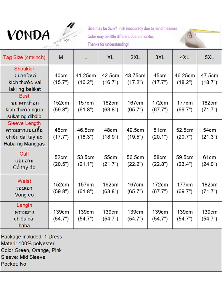 Plus Größe 5XL VONDA Vintage Maxi Kleid Frauen Gedruckt Vetido 2025, Sommer Party 3/4 Hülse Böhmischen Patchwork Robe Casual Sommerkleid