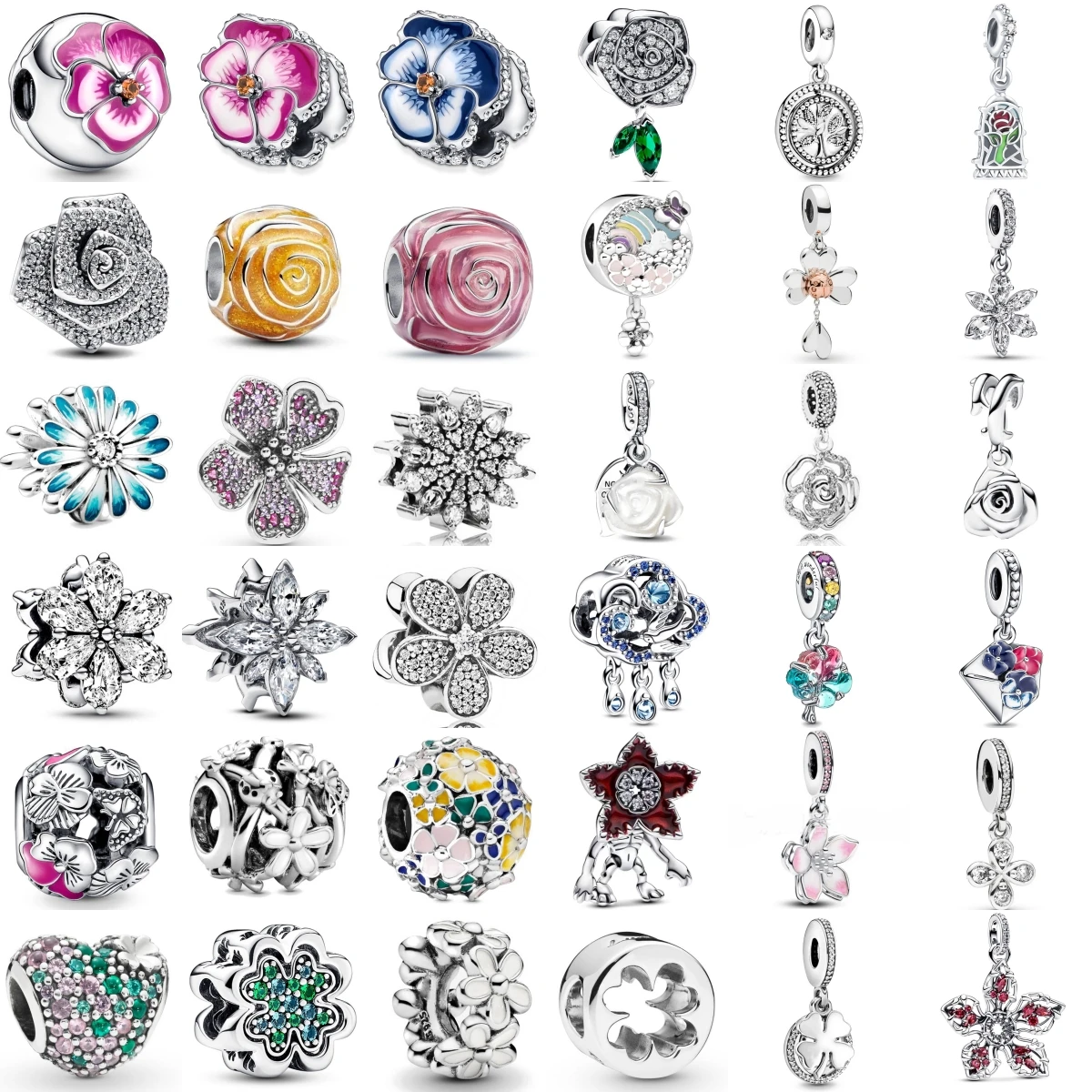 

НОВЫЙ Шарм из стерлингового серебра 925 пробы, подходит для оригинального браслета, аксессуары, женские ювелирные изделия, серия весенних цветов, каннибал, цветок розы