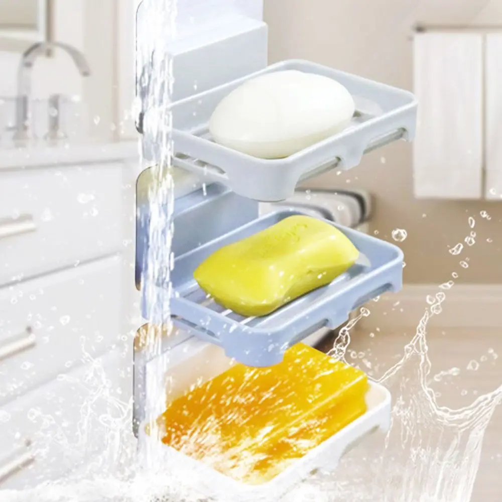 Creative Self-Adhesive Wall Mounted Bathroom Container Draining Storage Rack Soap Dishes Soap Holder Organizer