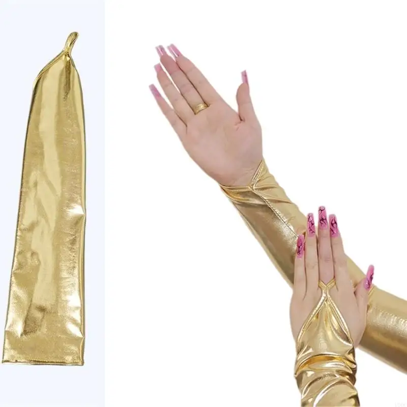 

Elegant Faux Leather Elbow Length Gloves With Glossy Finish Suitable For Event And Shows Y166