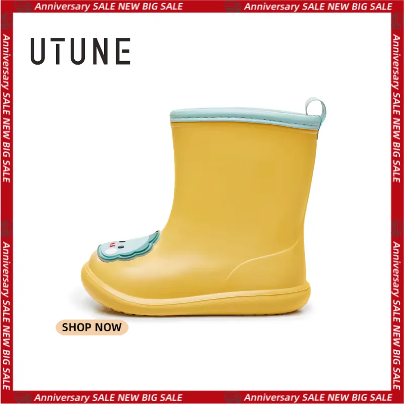UTUNE 만화 스티커 어린이 장화 소녀를위한 야외 미끄럼 방지 고무 부츠 소년을위한 귀여운 유아 비 신발