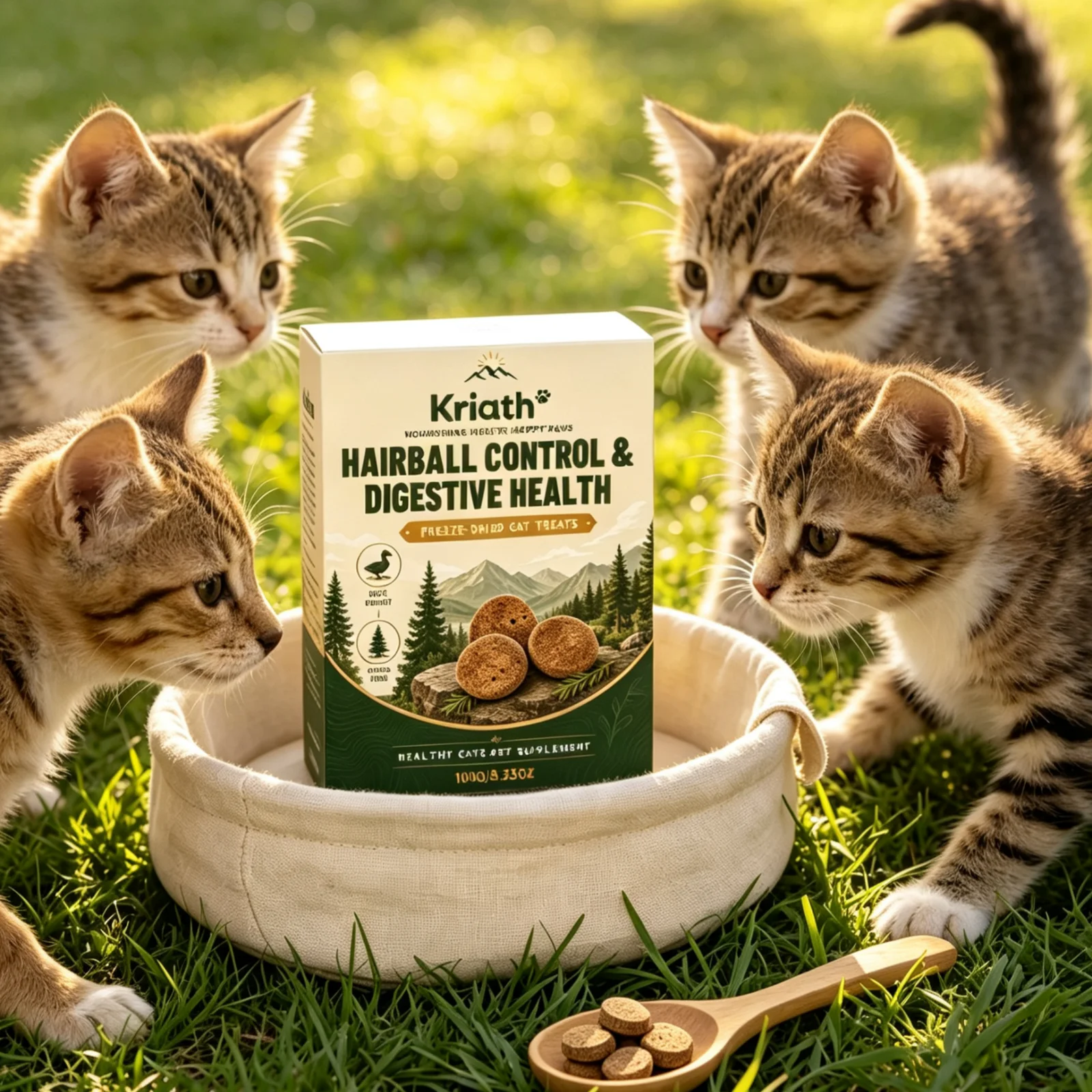 Kriath Freeze Dried Cat Treats Hairball Control Digestive Health Nutritional Balance Gentle Natural Ingredients Cat Supplement