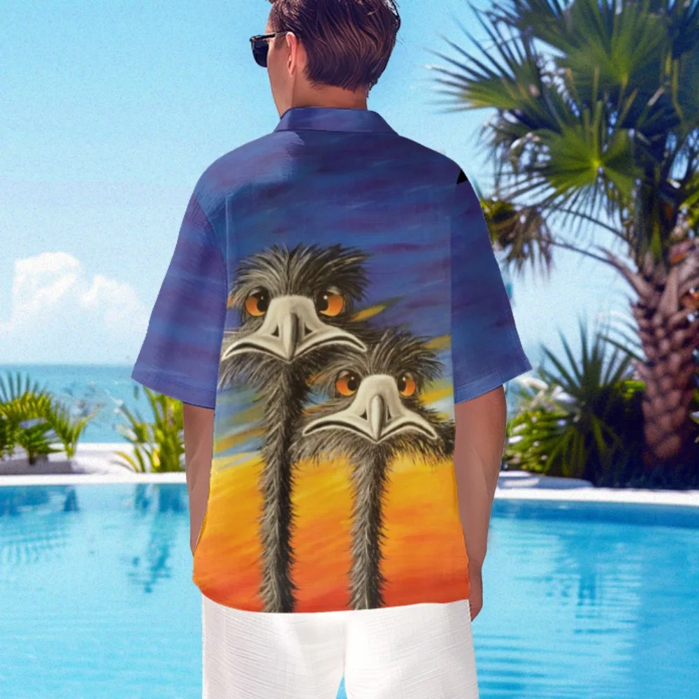 

Summer Hawaiian Shirt Fashion Ostrich Print Tops Beach Fashion Men Shirt Party Streetwear Shirts Short Sleeve Male Clothes