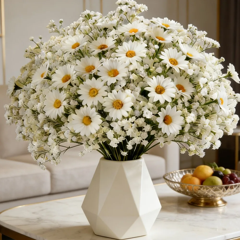 32-teiliges Künstliches Weißes Gänseblümchen- und Schleierkraut-Blumenset, Kunstblumen-Bouquet für DIY Heim-, Büro- und Hochzeitsdekoration 2026 – Detail 11