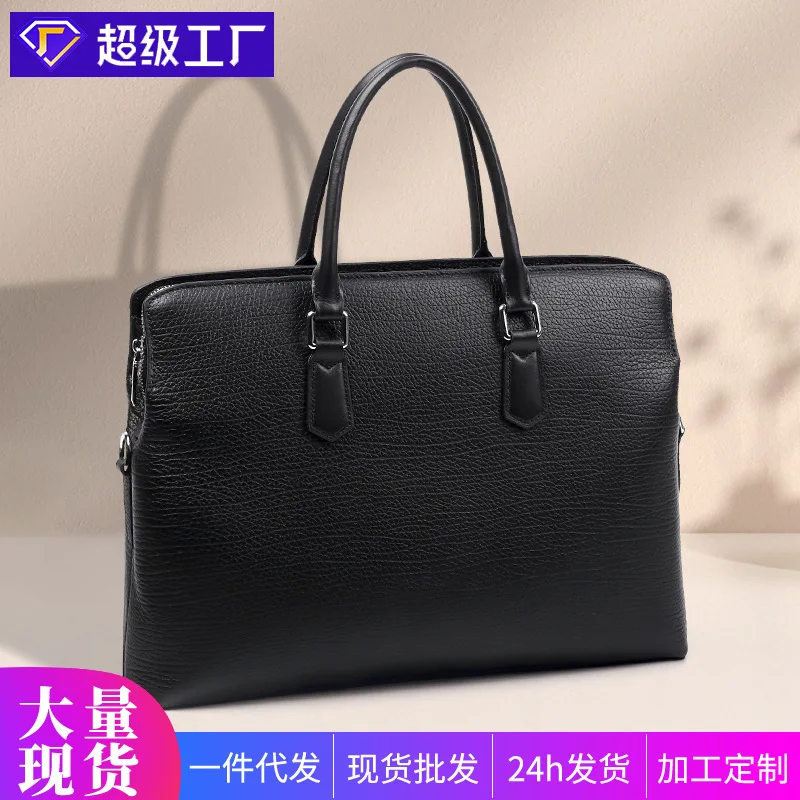 Simple Briefcase Genuine Leather Business Commuter Handbag Fashion Trendy Men's Luxury Leather Briefcases Men Bag Brief Case