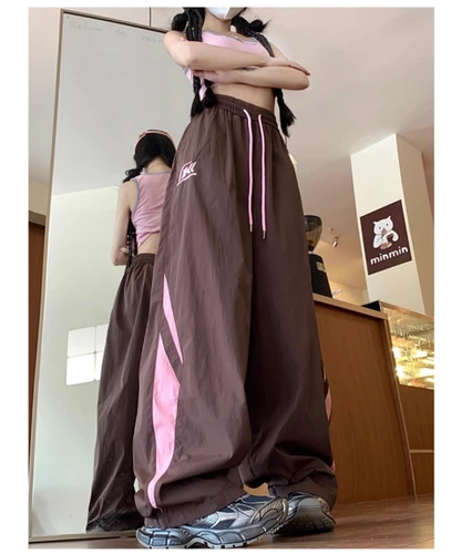 Imagen 2 del producto Pantalones deportivos de pierna ancha para mujer, ropa de trabajo de dopamina, holgada, estilo retro, talla grande, 2024