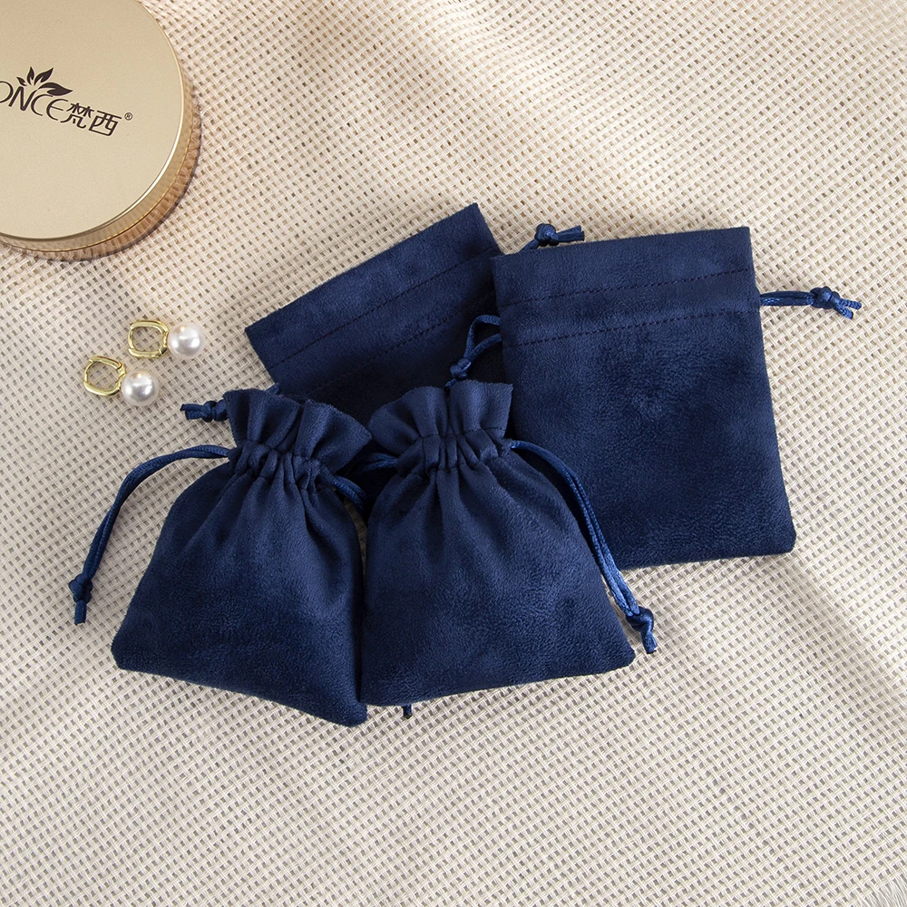 10Pcs/Lot Navy Flannel Jewelry Packaging Bags Velvet Gift Drawstring Pouch Ring Necklace Bracelet Pendant Earrings Storage Sack