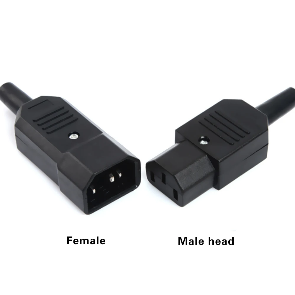 1PCS IEC Straight Cable Plug Connector C13 C14 10A 250V Black Female Male Plug Rewirable Power Connector 3 Pin AC Socket