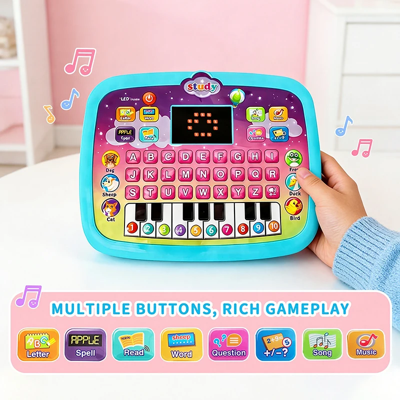 Brinquedo educacional interativo do PC da tabuleta para crianças, tablet infantil do diodo emissor de luz com aprendizagem do número e do alfabeto