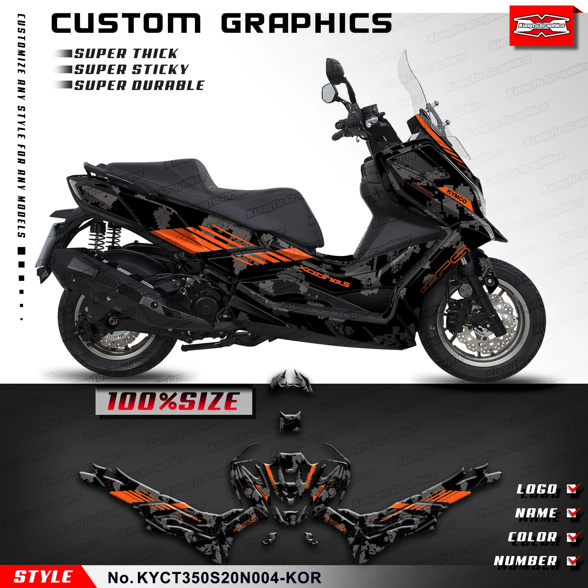 

KUNGFU GRAPHICS Racing Sticker Vinyl Graphics for KYMCO XCITING S350 & DT X360 2020-2025 Sports Scooter,KYCT350S20N004-KOR