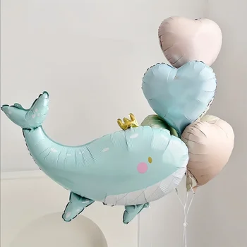 크라운 고래 사랑 알루미늄 필름 풍선, 생일 파티 장소 분위기 장식, 6 개 