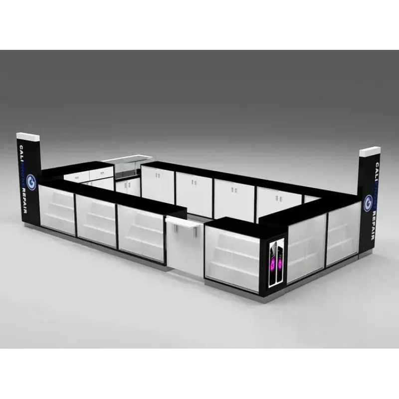 custom，Custom Tempered Glass Cellphone Repair Kiosk Design Cell Phone Showcase Display Mobile Phone Accessory Kiosk for Shopping