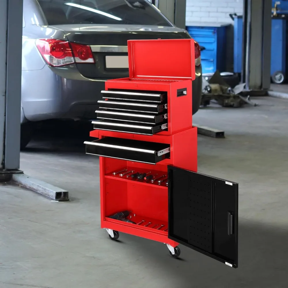 5-Drawer Rolling Tool Chest with Lockable Wheels, Detachable Top, Adjustable Shelf, Mechanic's Tool Storage Cabinet