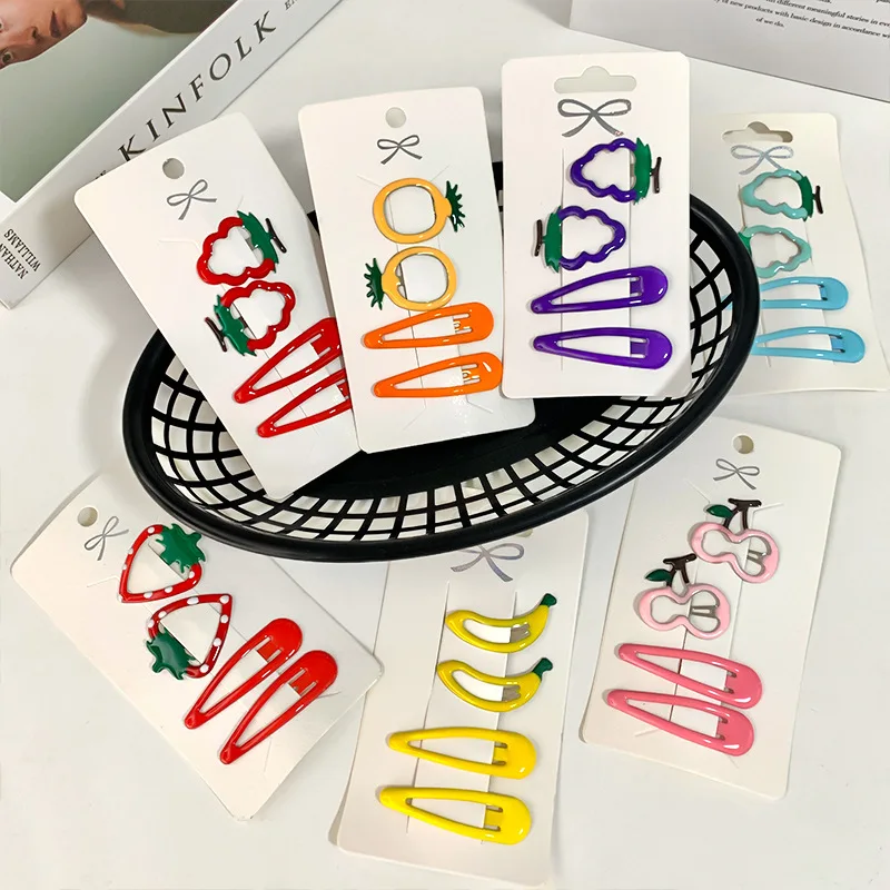 New Fashion Cute Fruit Water-drop Hairpins Set For Kids Girls Bright Color Epoxy Resin Alloy Bobby Clips Side Hair Grip Headwear