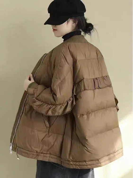 Thiened مزدوجة سستة البيسبول طوق القطن Jaet المرأة الشتاء Faion فضفاضة تنوعا معطف القطن الدافئ ملابس خارجية