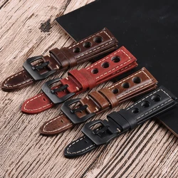 Genuine Leather Watchbands For Rolex Cowhide Breathable Holes Watch Strap Vintage Men Bracelets 20mm 22mm 24mm Watch Accessories