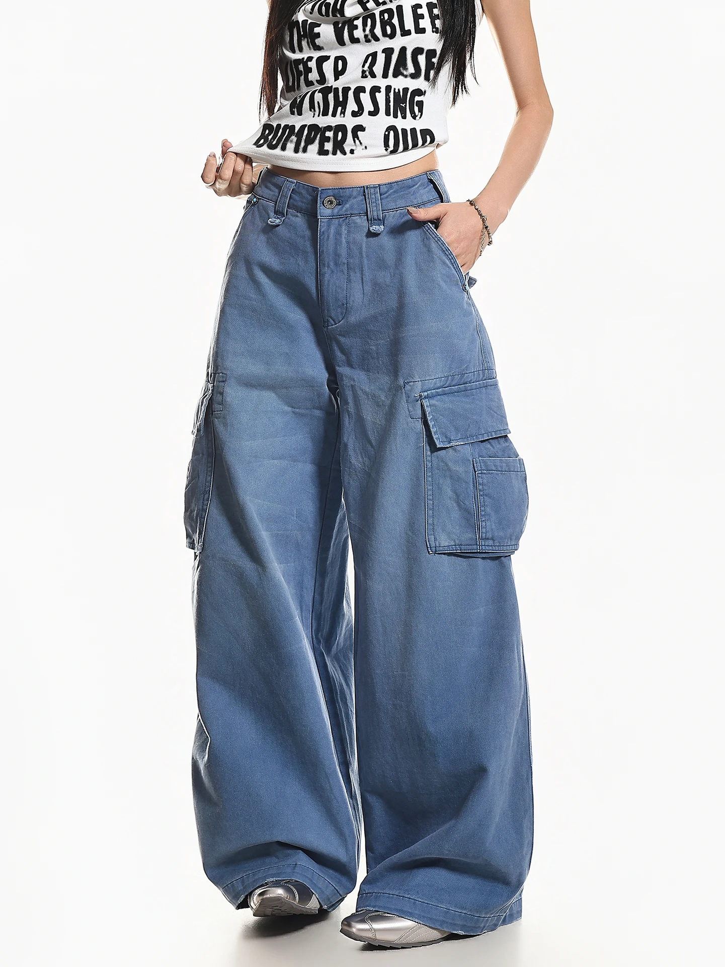 

Женские джинсы XPKAEAX в американском винтажном стиле, с эффектом потертости и градиентом, свободного кроя, широкие штанины, прямые, с естественной талией