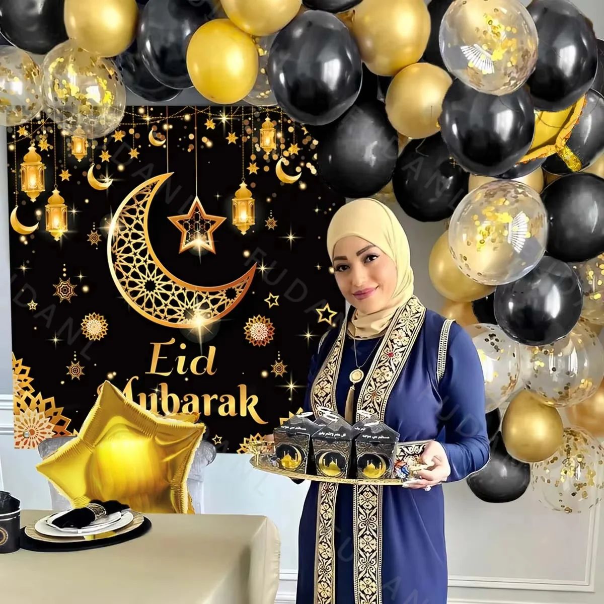 64pcs Eid Mubarak Balloon Background Ramadan Decor For Home 2024 Ballons Ramadan Mubarak Muslim Islamic Festival Party Supplies